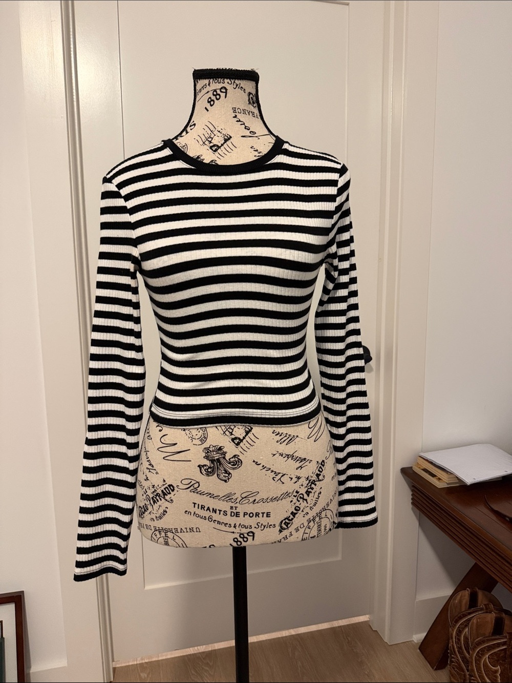 wild fable Black & White Striped Ribbed Long-Sleeve Top